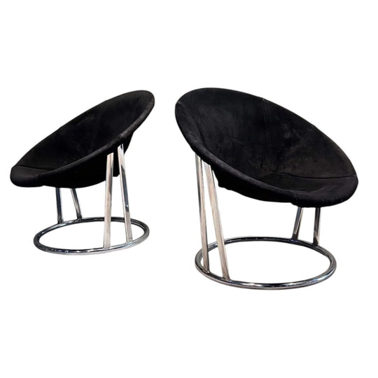 Mid Century Modern Chrome and Suede Ballon Chairs
