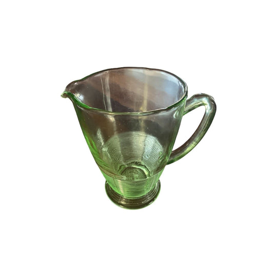 Mid Century Modern Green Depression Glass Large Lemonade or Water Jug/Pitcher