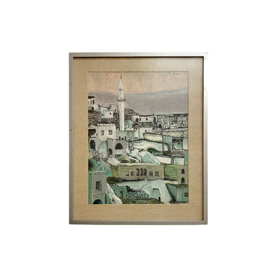 Mid Century Original Pastel Of Urban Landscape