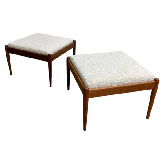 Mid Century Parker Foot Stool - White Boucle Upholstery - 2 Available* | Bazaa | Designer, Vintage and Antique Furniture