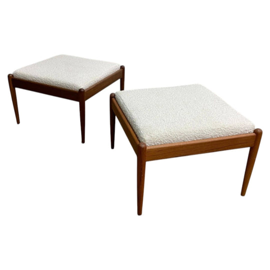 Mid Century Parker Foot Stool - White Boucle Upholstery - 2 Available*