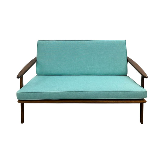 Mid Century Parker Rattan Back 2 Seater Lounge - Newly Upholstered