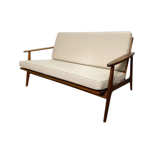 Mid Century Parker Rattan Back 2 Seater Lounge - Newly Upholstered Beige