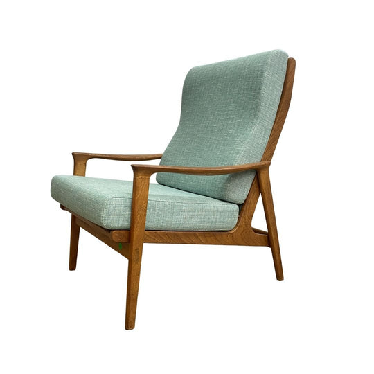 Mid Century Parker Teak High back Armchair With New Upholstery