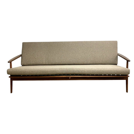Mid Century Parker Three Seater Rattan Back Lounge Sofa - Reupholstered | Bazaa | Designer, Vintage and Antique Furniture