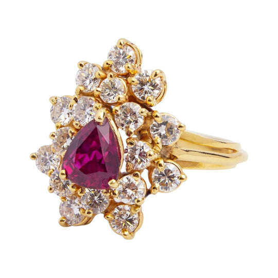 Mid Century Ruby & Diamond Cluster Ring