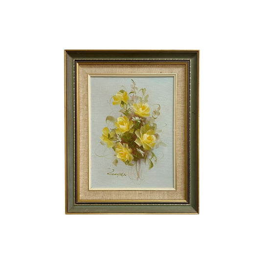 Mid Century Still Life Painting Of Yellow Flowers