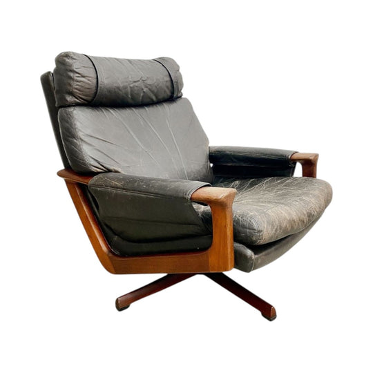 Mid Century Tessa T21 Black Leather Swivel Armchair*