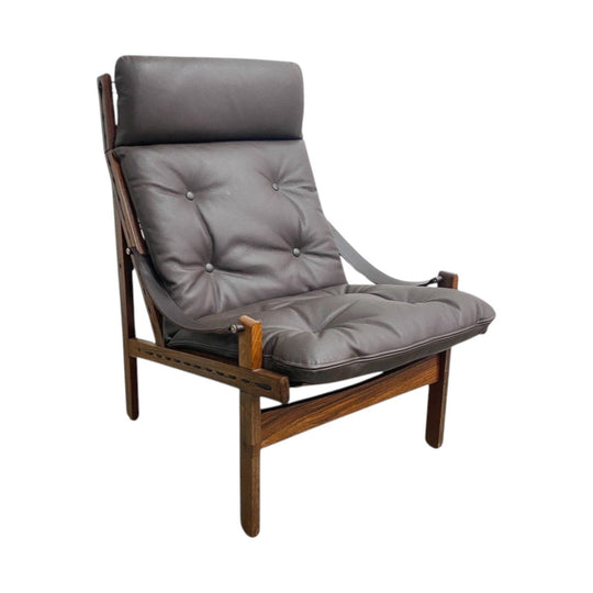 Mid Century Torbjon Afdal High Back “Hunter” Leather Chair