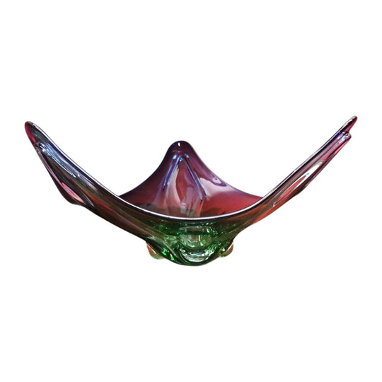 Mid-Century Val St Lambert Blue Green Triangular Art Glass Vase. B12633