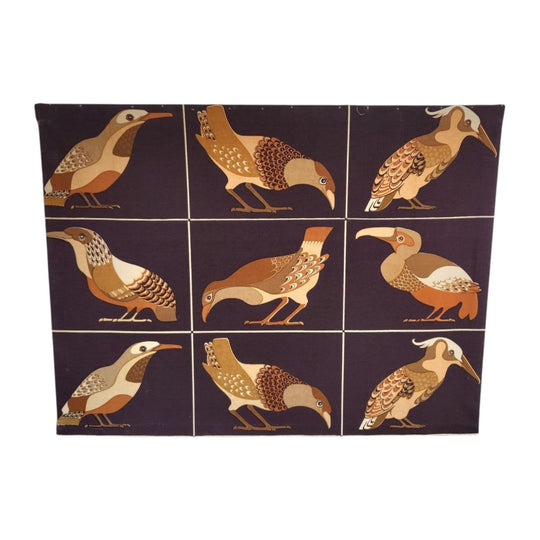 Mid-Century Vintage Fabric Wall Panel with Stylised Birds