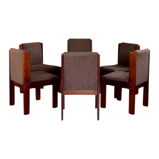 Mid century vintage set of six solid wood dining chairs