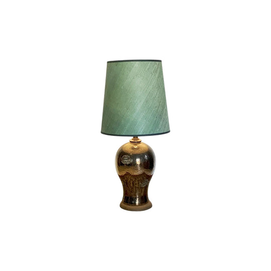 Midcentury Ceramic Table Lamp with new Vintage Seagrass Wallpaper Shade