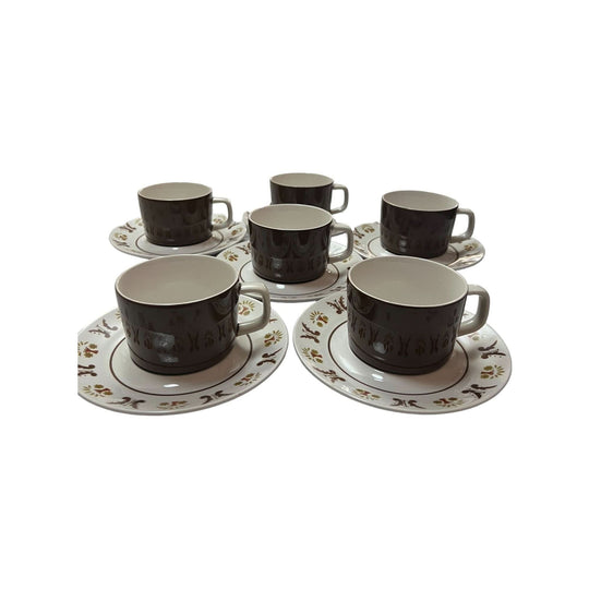 Mikasa Mediterrania Brown Cups and Saucers x 6