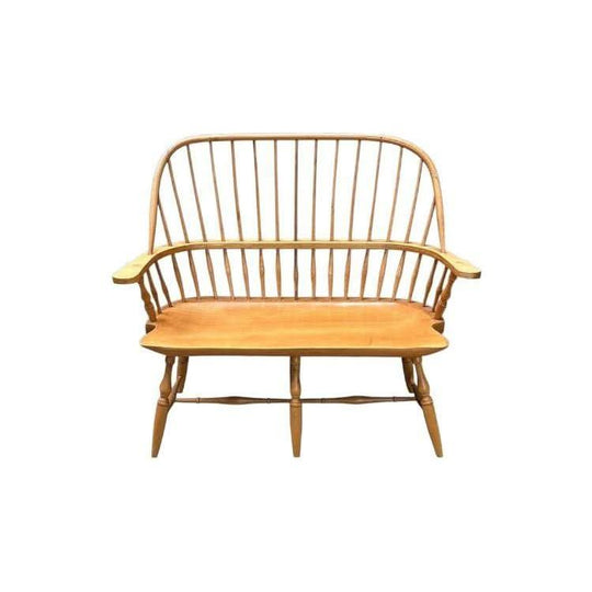 Miniature pine settle with turned spindle back