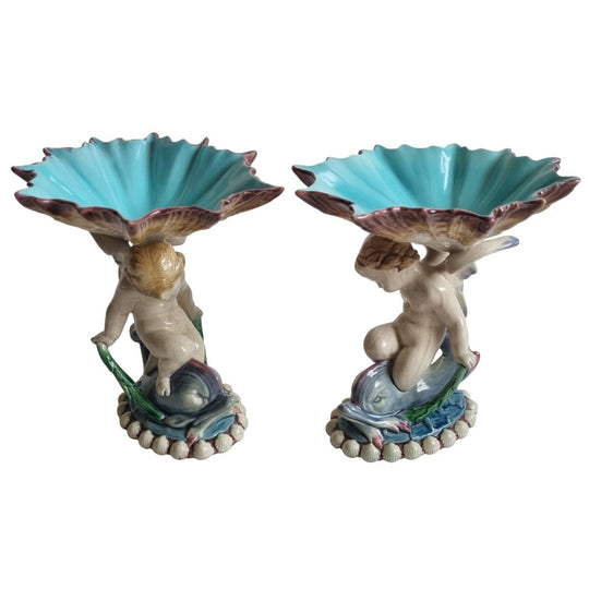 Minton Majolica Cherub Riding Dolphin serving Dishes
