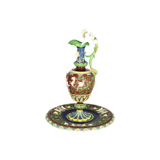Minton Majolica Ewer and underplate in the Renaissance style