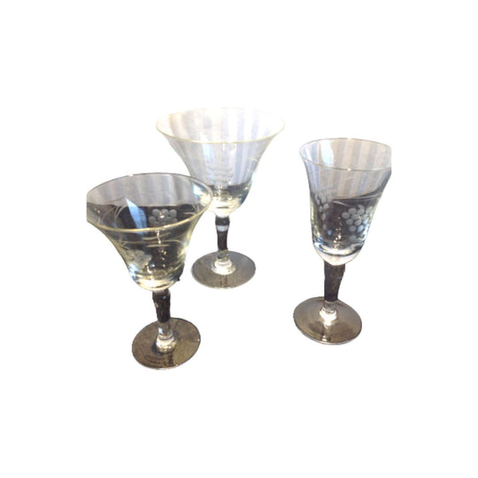 Mix and Match set of Vintage etched port, sherry liquor glasses. Set of 6