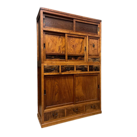 Mizuya, Vintage Japanese Kitchen Cabinet - Cedar, Elm, Persimmon | Taisho, c.1930