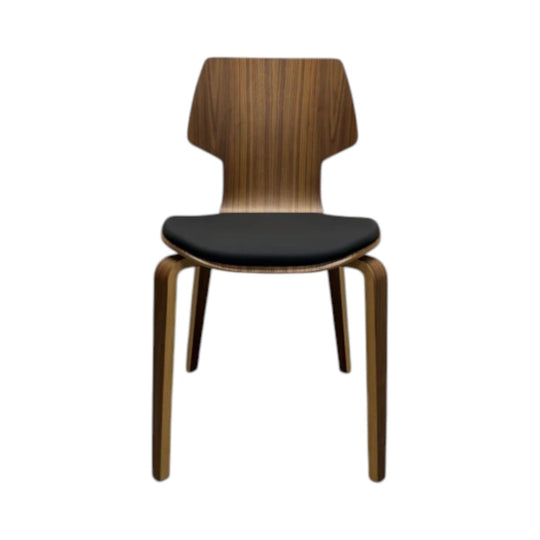 Mobles 114 Gràcia Dinning Chair – Walnut Plywood with Black Upholstered Seat | Ex-Showroom