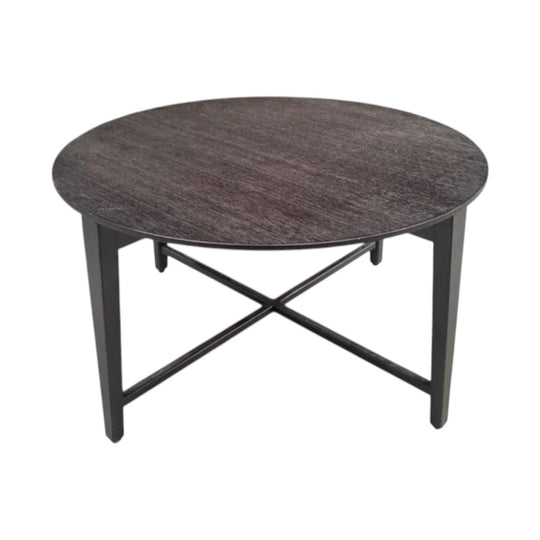 Modern Round Coffee Table with Textured Top and X-Base