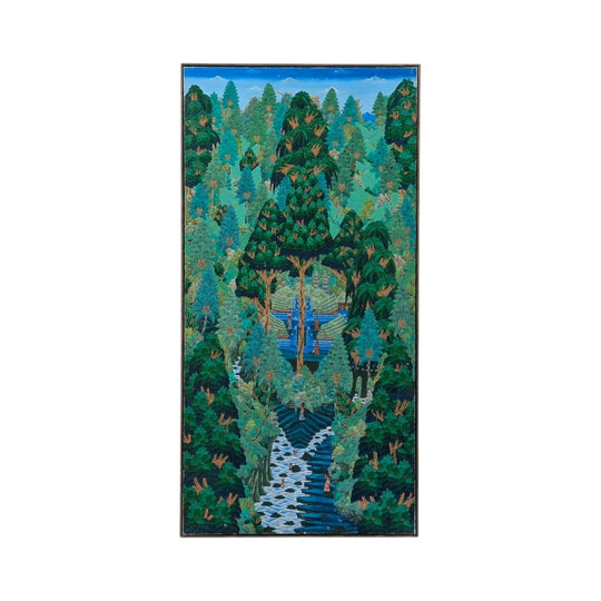 Monumental 1970s Batuan School Painting of Balinese Daily Life, Signed I Md Merta