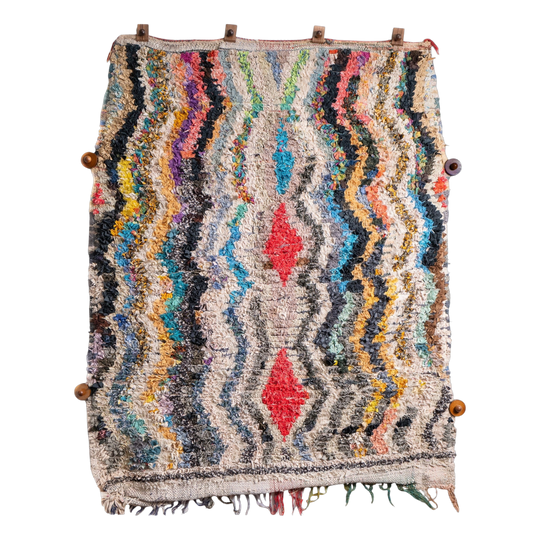 Moroccan Boucherouite Rag Rug, Mounted to Hang