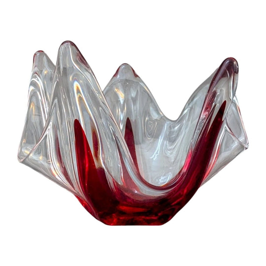 Murano Style Venetian Glass Bowl | Red and Clear
