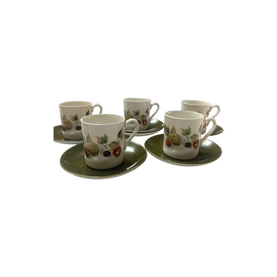 Myott England Ironstone 'Fruit' Cups & Saucers x 5