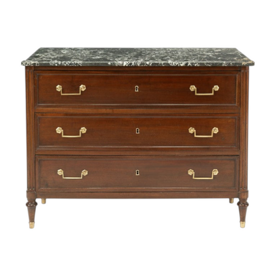 Louis XVI Mahogany Commode with Grey Sainte Anne Marble Top1