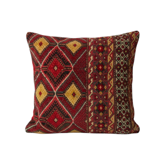Cushion 50cm x 50cm repurposed from handmade Turkish carpets and Kilims.