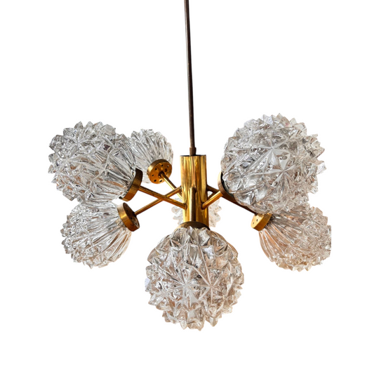 Vintage Mid-Century Hedgehog Glass Sputnik Hanging 8 glass Sphere Pendant Light  Richard Essig 1960s
