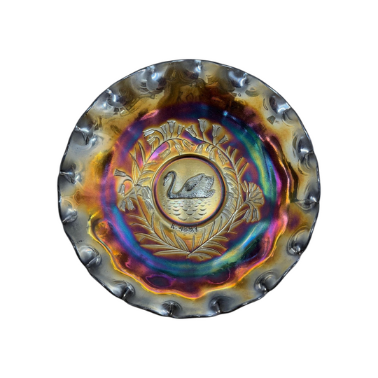 Vintage Crown Crystal Australian Carnival Glass Swan Master Bowl