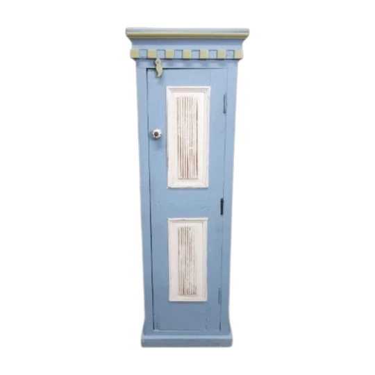 Narrow Tall Vintage Blue Cabinet with Shelves