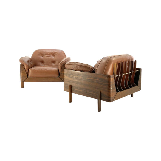 Newly restored frames J.D. Moveis e Decoracoes Brazilian Rosewood and Leather Lounge Chairs