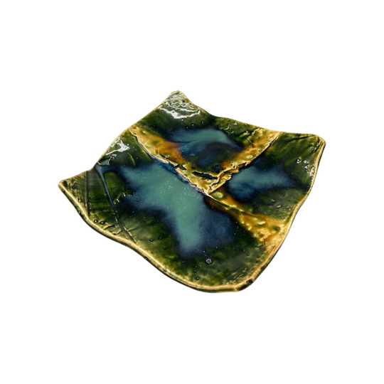 Vintage Japanese Ceramic Plate, Oribe Glaze