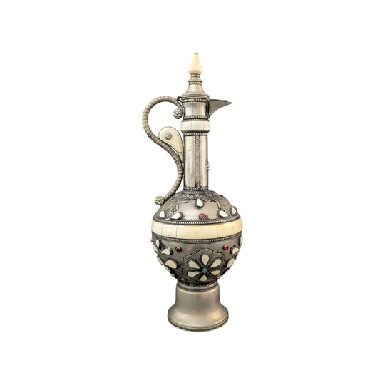 Nickel Silver Ewer | Bone Inlay with Coloured Cabochons