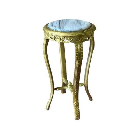 Vintage Louis XV Style Giltwood Side Table with White Marble Top