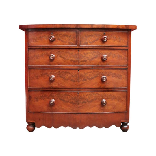 No: 30 - Antique English Mahogany Chest Flame Drawers Mother of Pearl. B12992