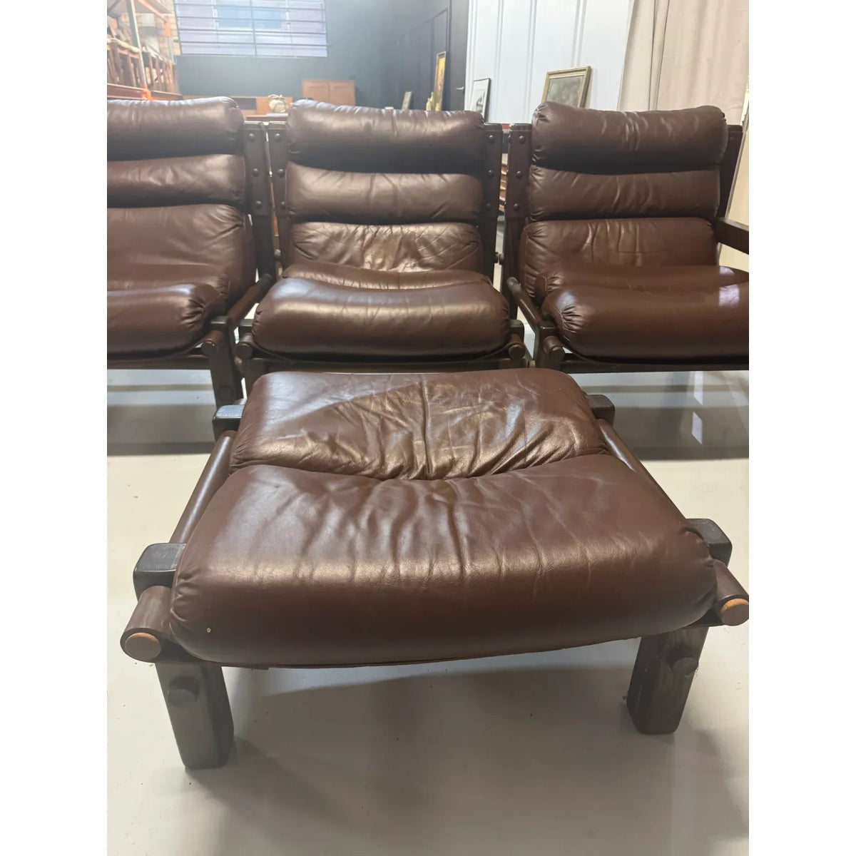 Norman Archibald for Nore Furniture - 3 seater leather lounge and ottoman | Bazaa | Designer, Vintage and Antique Furniture
