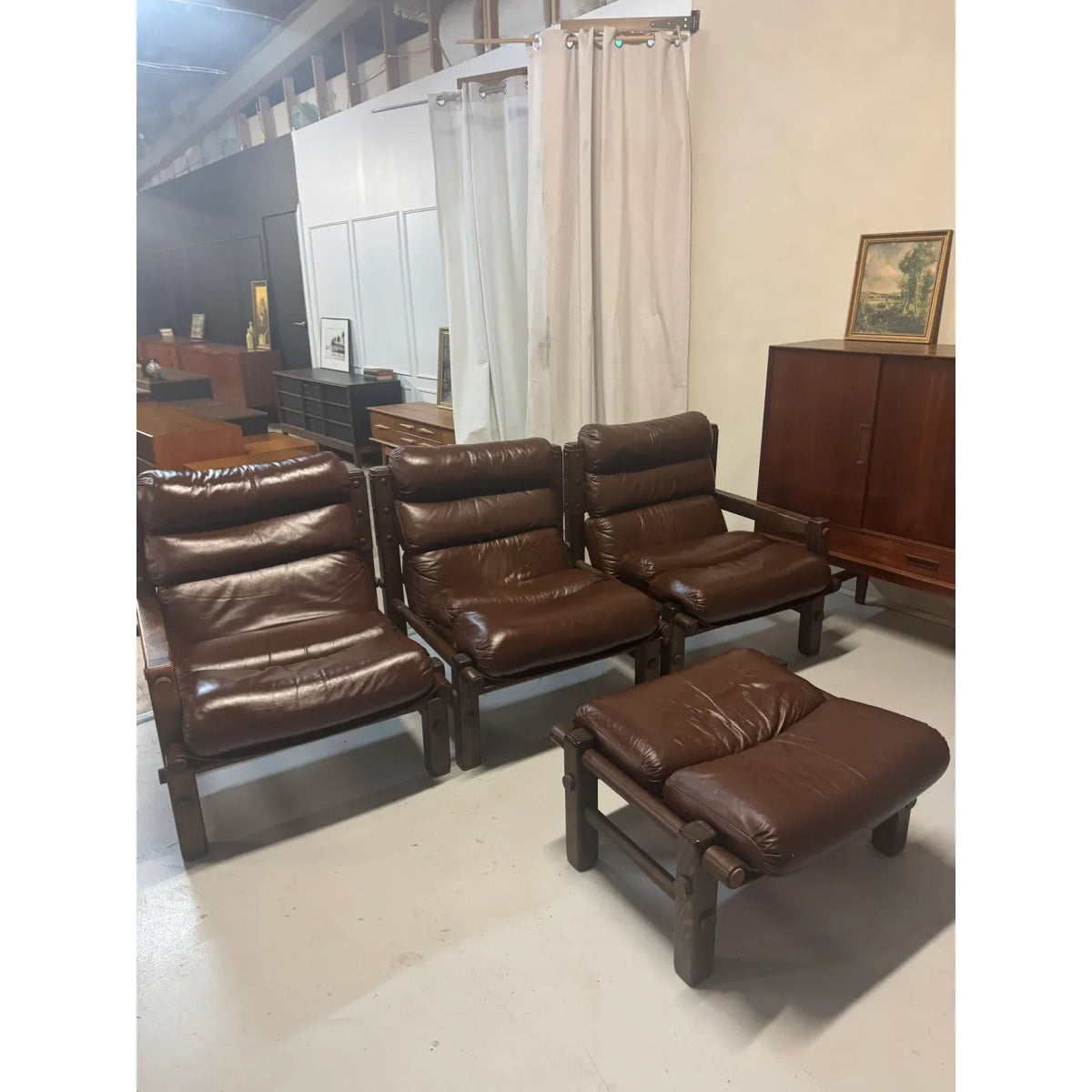 Norman Archibald for Nore Furniture - 3 seater leather lounge and ottoman | Bazaa | Designer, Vintage and Antique Furniture