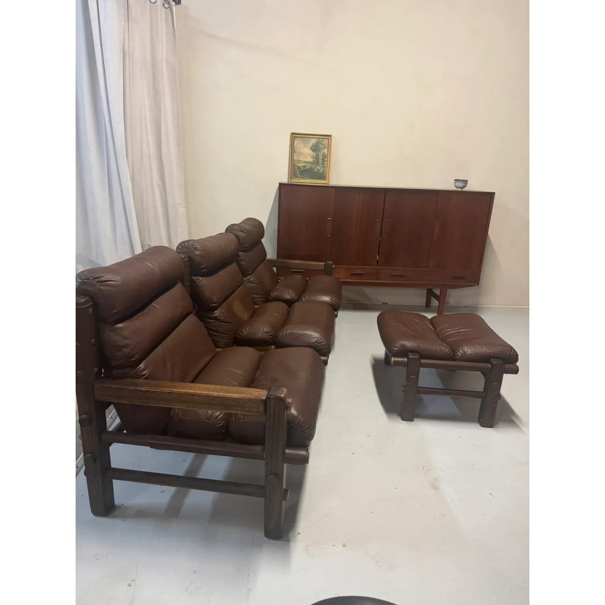 Norman Archibald for Nore Furniture - 3 seater leather lounge and ottoman | Bazaa | Designer, Vintage and Antique Furniture