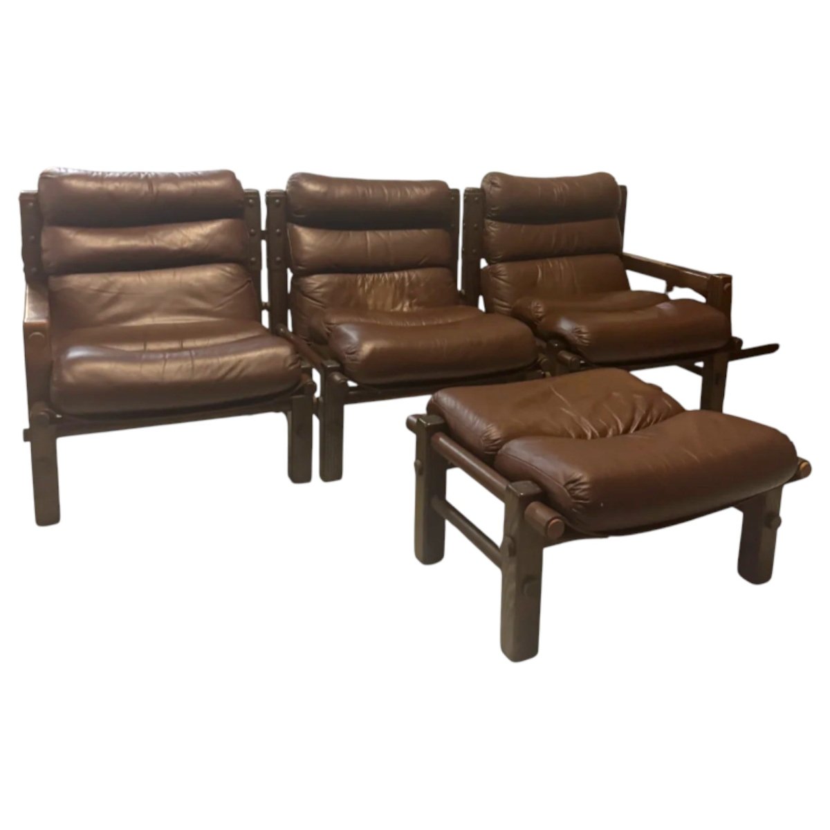 Norman Archibald for Nore Furniture - 3 seater leather lounge and ottoman | Bazaa | Designer, Vintage and Antique Furniture