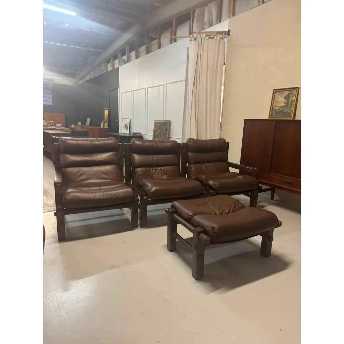 Norman Archibald for Nore Furniture - 3 seater leather lounge and ottoman | Bazaa | Designer, Vintage and Antique Furniture