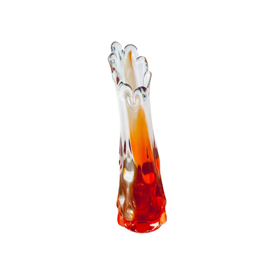 Vintage Oread Art Glass Vase | Ruby Red, Amber, Clear Crystal (23cm)