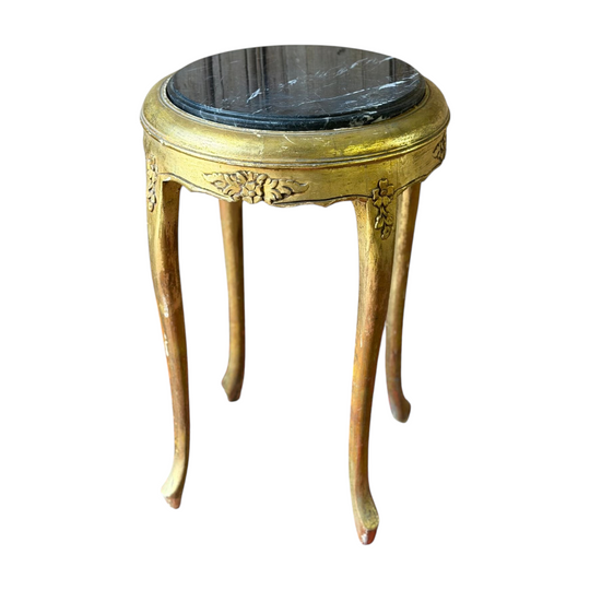 Vintage Louis XV Style Giltwood Side Table with Black Marble Top