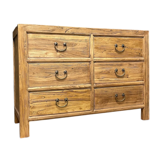 Chinese Elm Wood 6-Drawer Cabinet