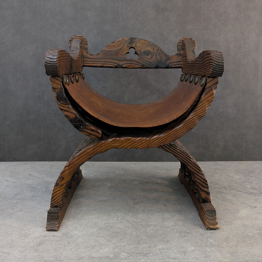 Italian Brutalist Occasional Chair | Timber & Saddle Leather | Mid-Century Design