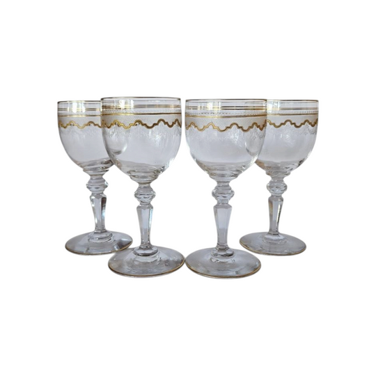 4 x Saint Louis French Crystal Glass Cordial Goblets in Beethoven circa 1910