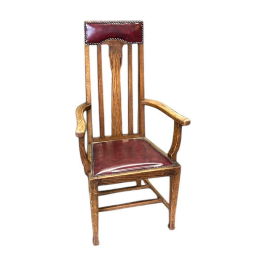 Oak Arts &amp; Crafts armchair, red leather, circa 1900
